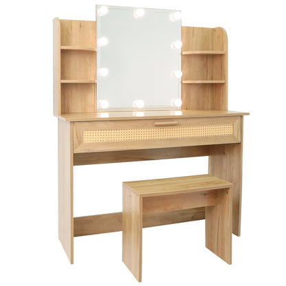 Brooks Vanity Desk Set With LED Lighting Mirror - Natural