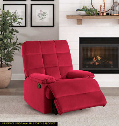 Ora Velvet Upholstery Square Tufted Recliner - Red