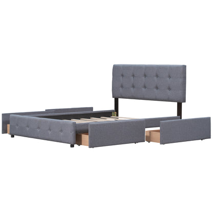 Draco Queen Size Platform Bed with 4 Drawers - Dark Gray