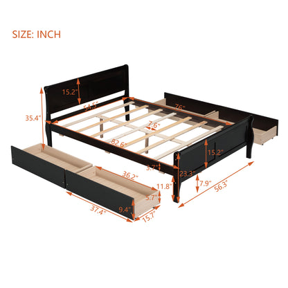 Meg Full Size Wood Platform Bed with 4 Drawers - Espresso