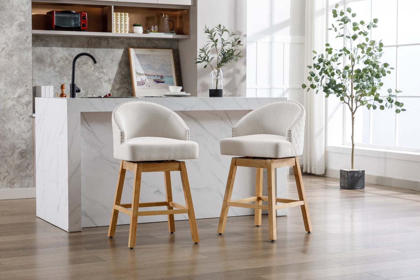 COOLMORE Bar Stools - Beige Set of 2