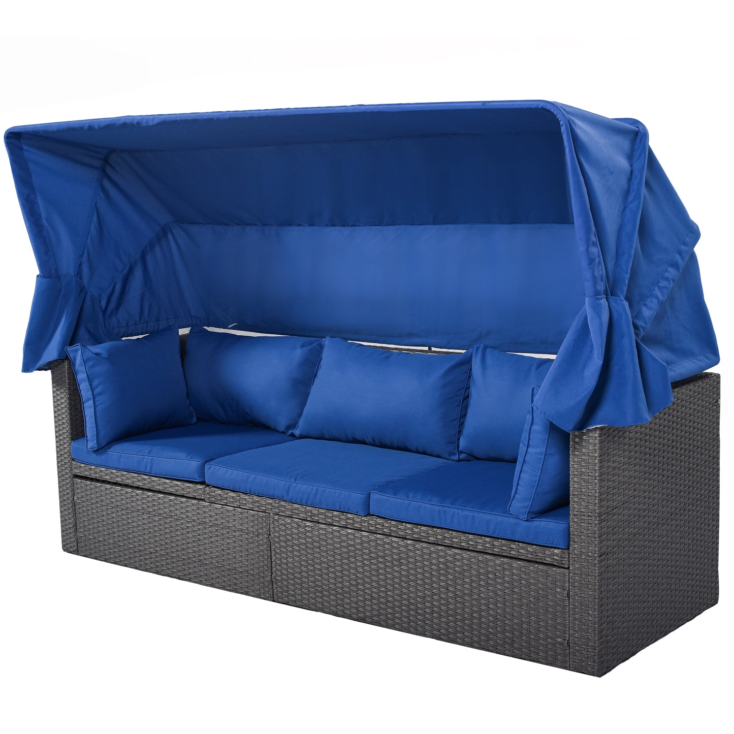 Getta Outdoor Patio Rectangle Daybed with Retractable Canopy - Blue