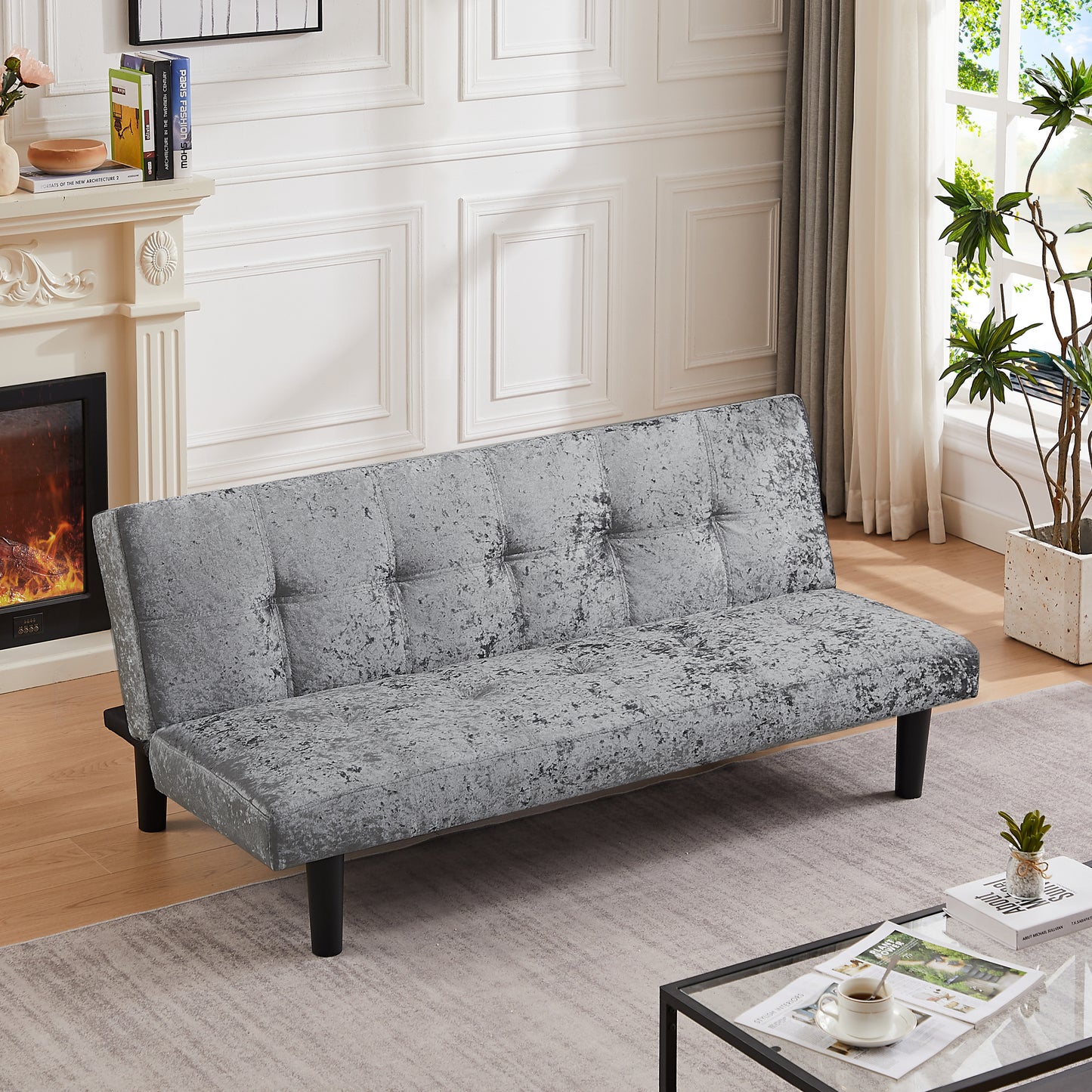 Iced Velour Convertible  Sofa Bed - Steel Gray