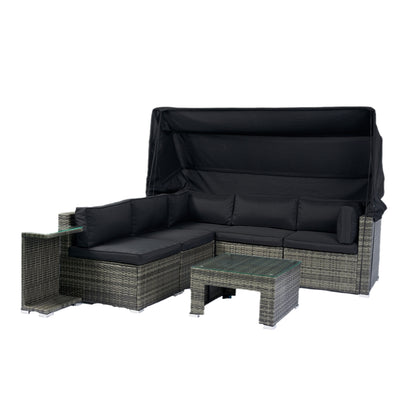 Vo 7 Pc Patio Sectional Sofa Set w/Retractable Canopy