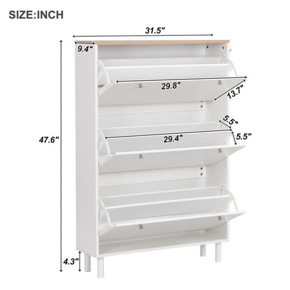 Bio Shoe Cabinet with 3 Flip Drawers - White