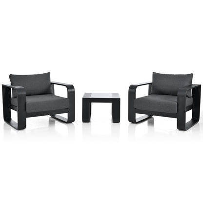 Abel 3 Pc Aluminum Frame Patio Sofa Set - Black+Gray