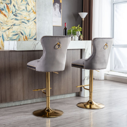 Amias Velvet Counter Height Bar Stools with Tufted  - Gray Set of 2