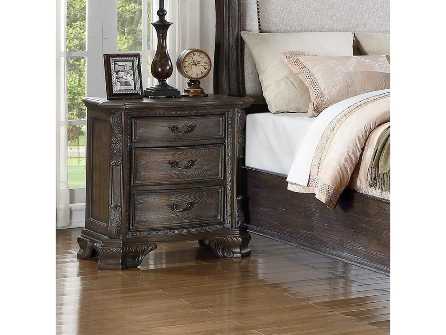 Elysium Solid Wood Traditional Nightstand End Table - Gray