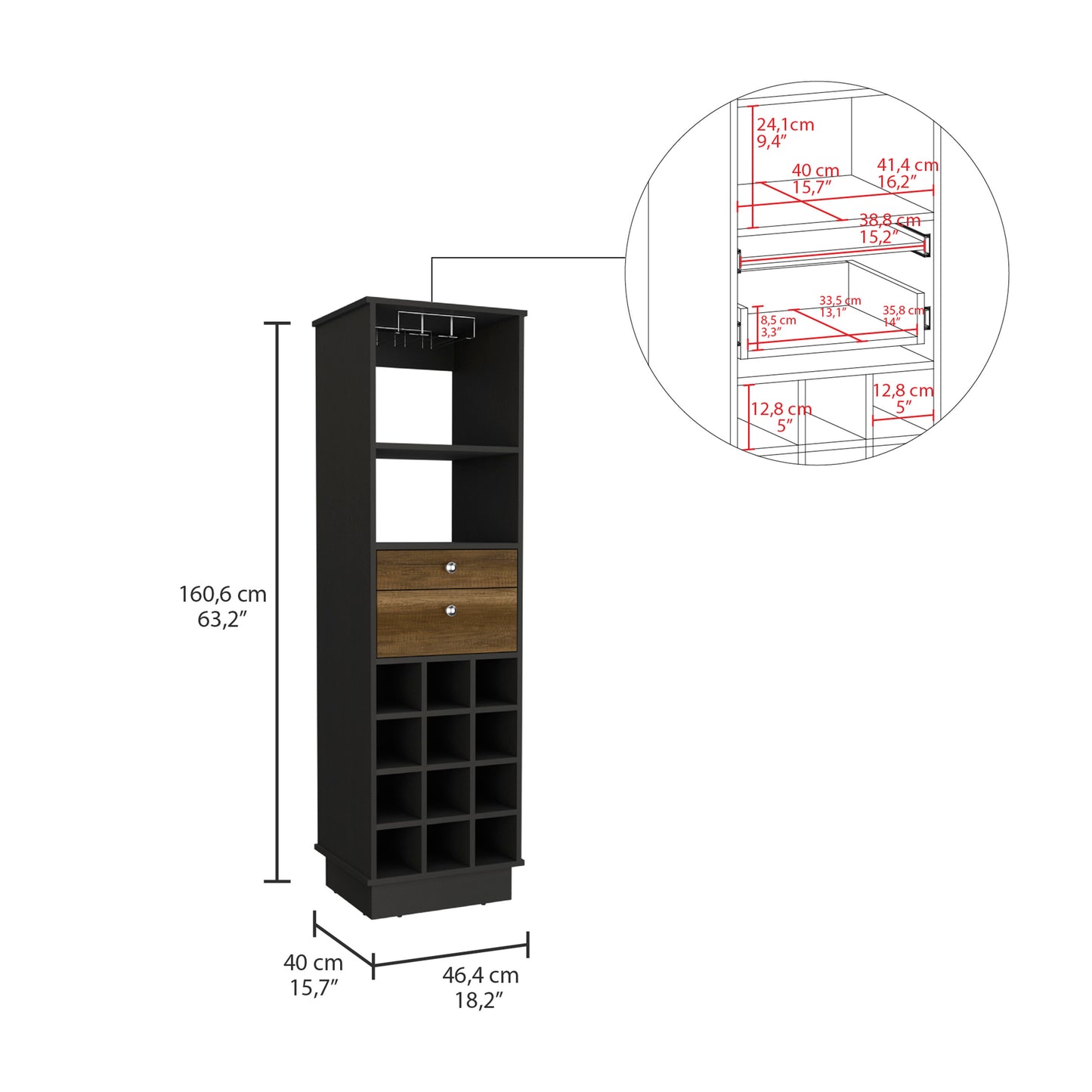 Bureck Bar Cabinet - Black/Walnut