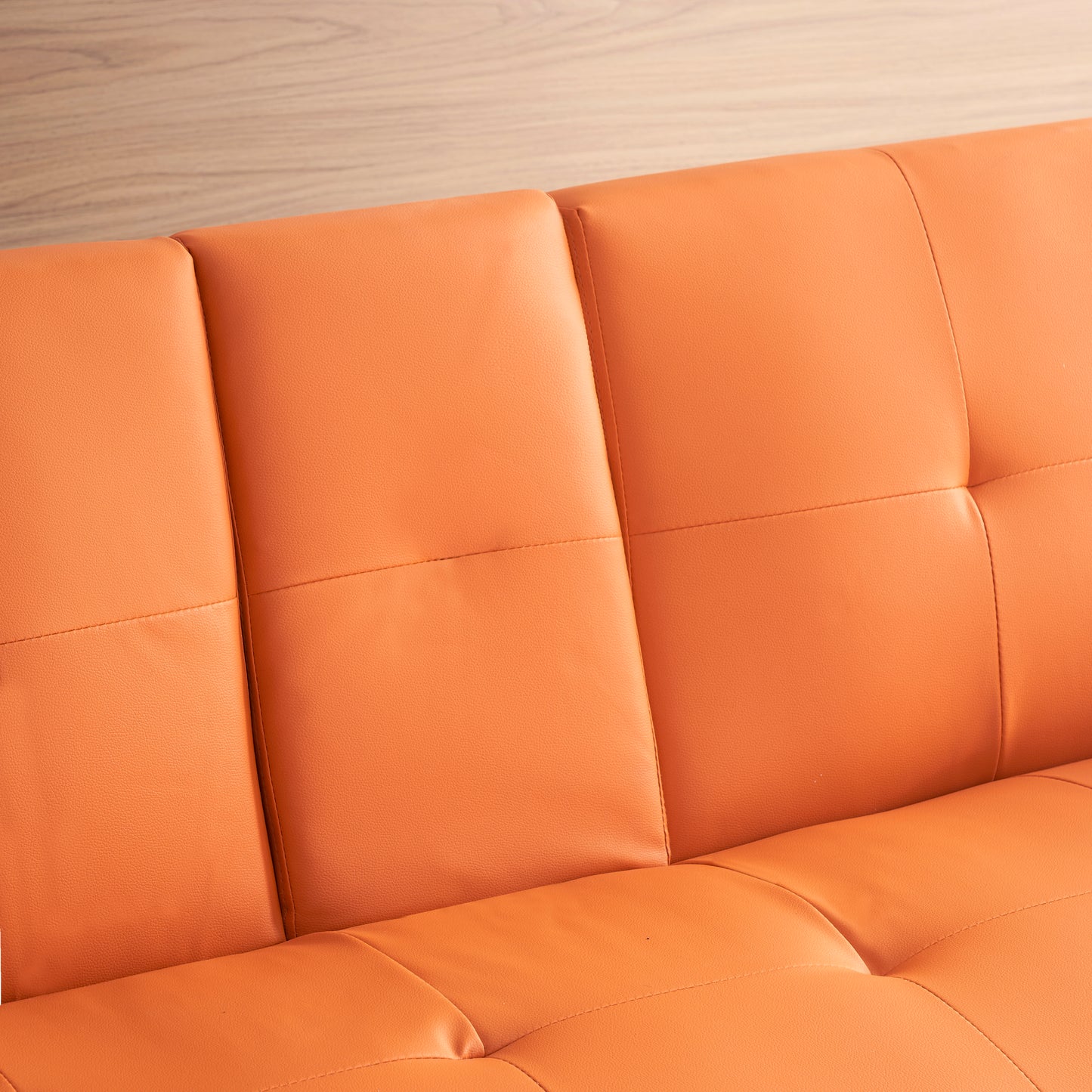 Neza Convertible Faux Leather Sofa Bed  - Orange