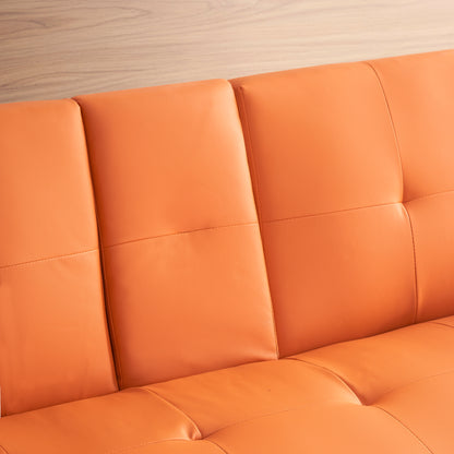 Neza Convertible Faux Leather Sofa Bed  - Orange