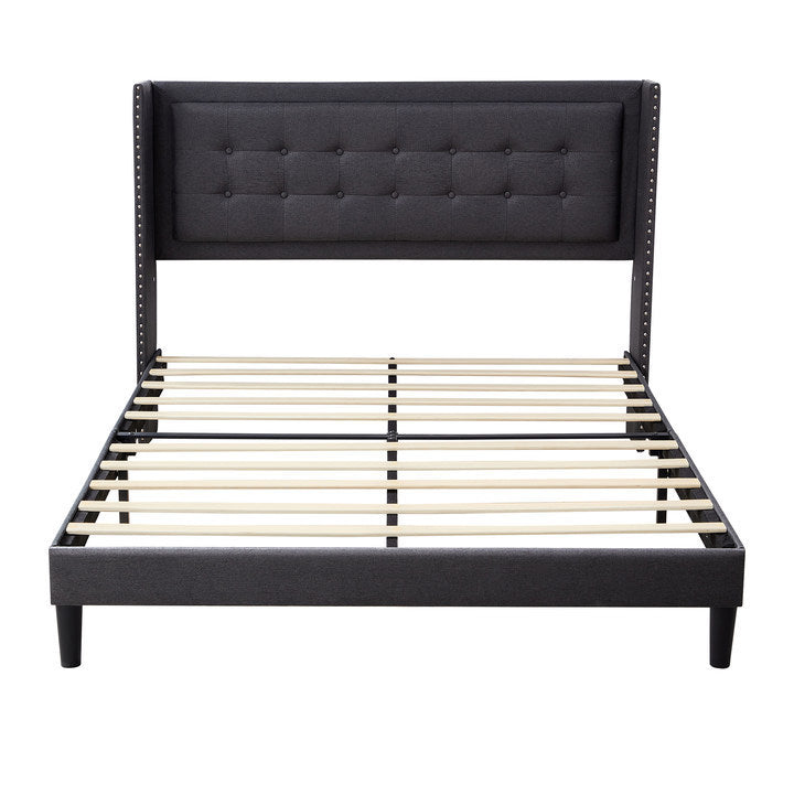 Renzo Queen Size Platform Bed Frame - Dark Gray