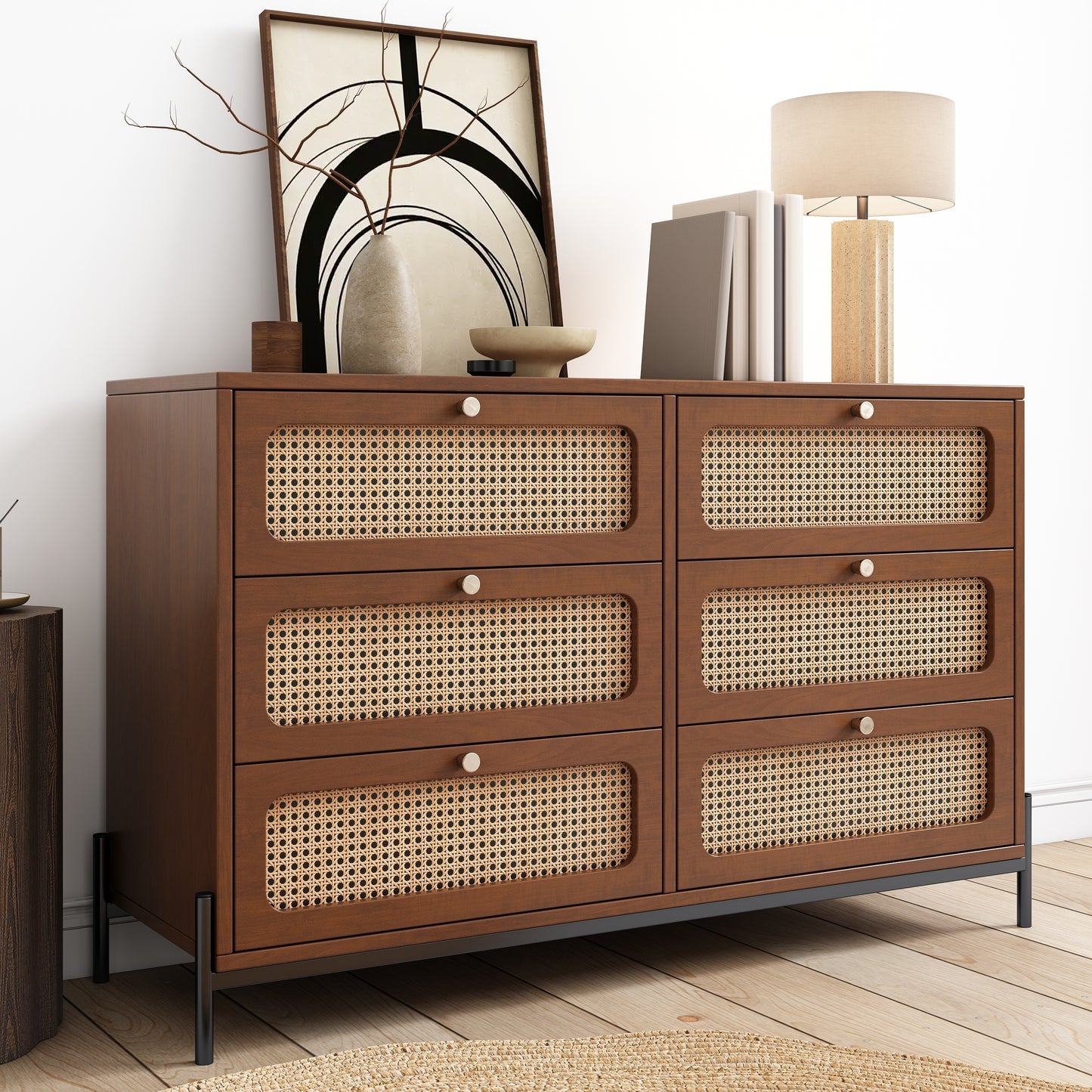 Priya Rattan Storage Cabinet - Walnut