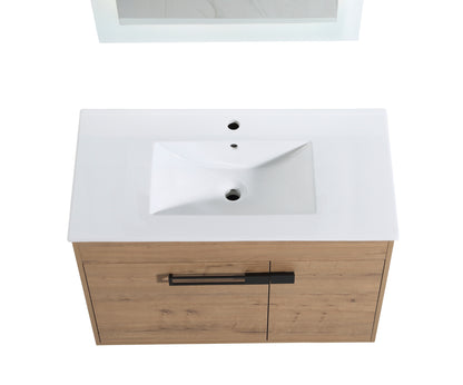 Blissful Aqua Bathroom Vanity With Sink - Oak