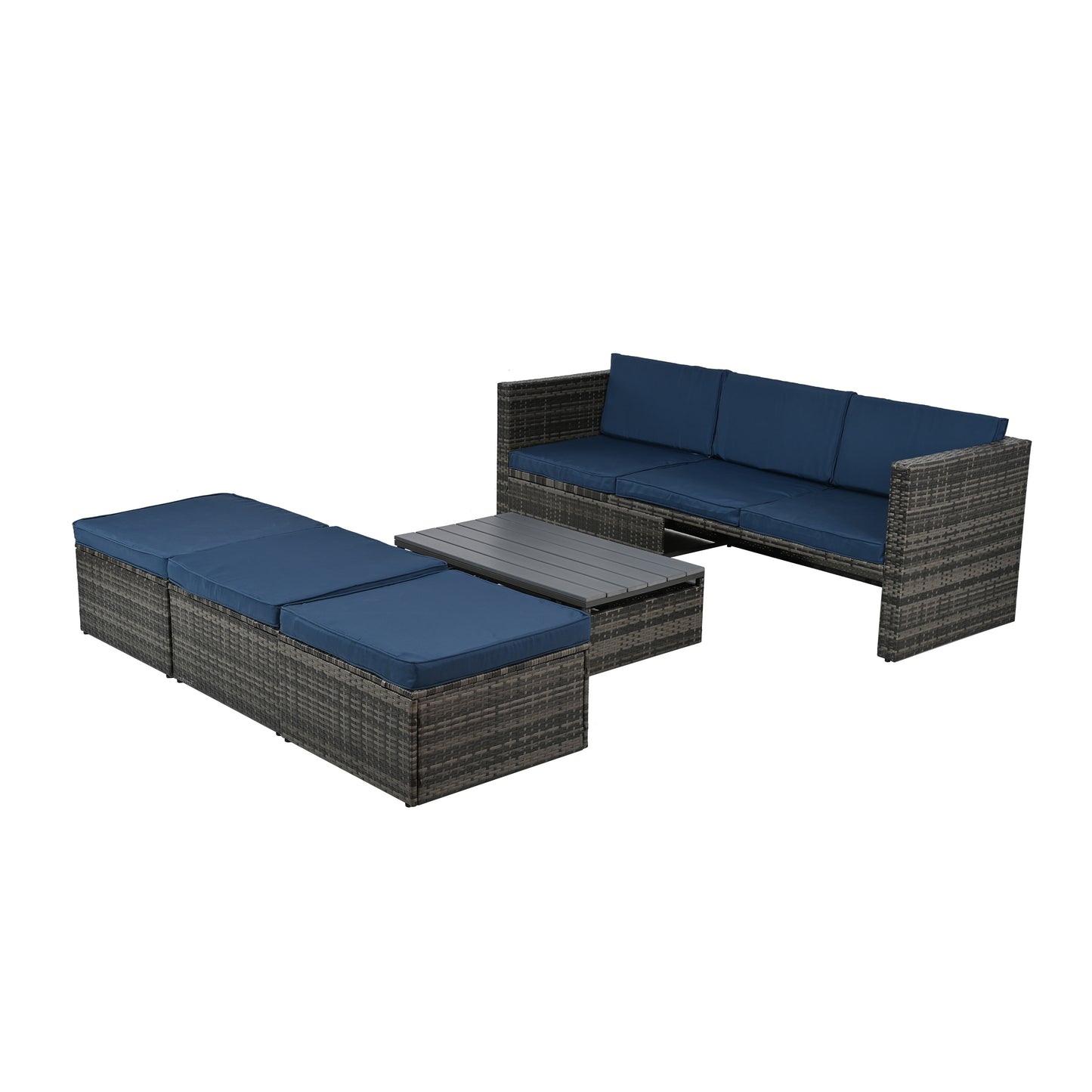 Raney 5 Pc PE Rattan Wicker Outdoor Patio Furniture Set - Blue