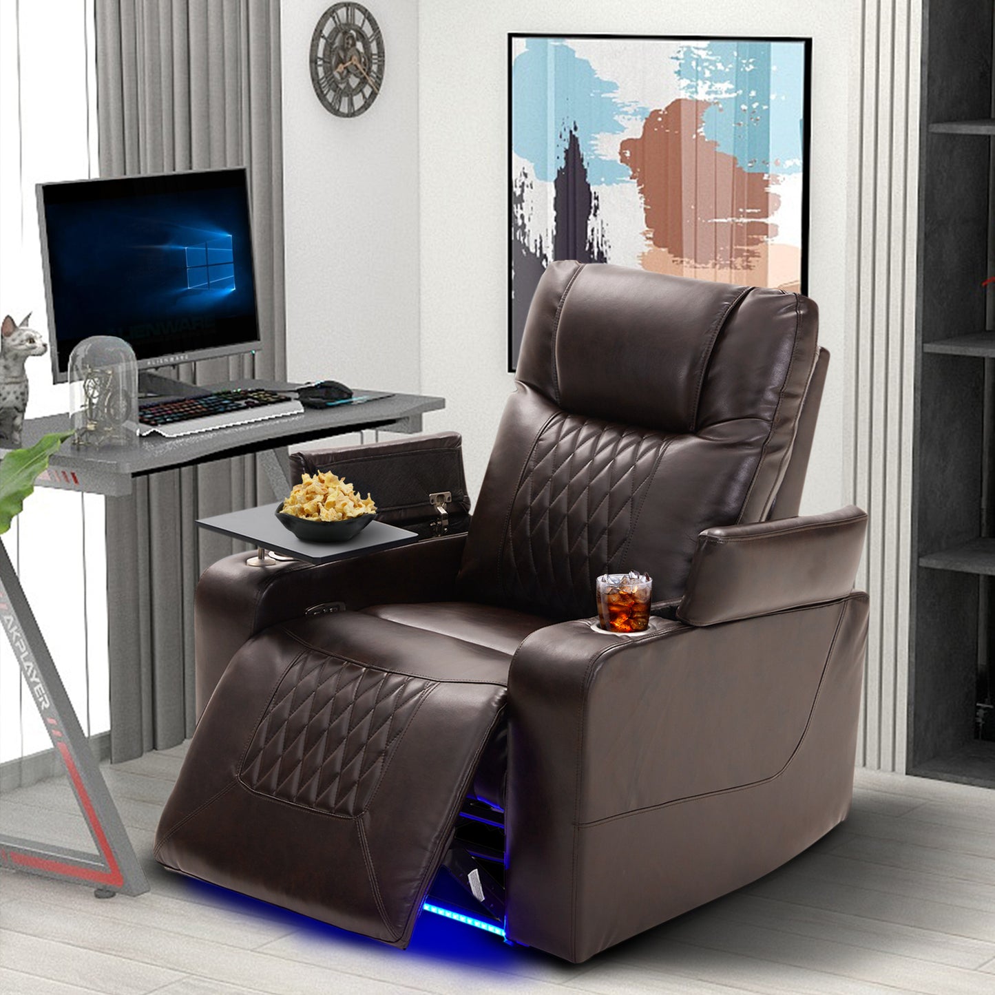 Nest Power Motion Recliner with  360° Swivel Tray - Brown