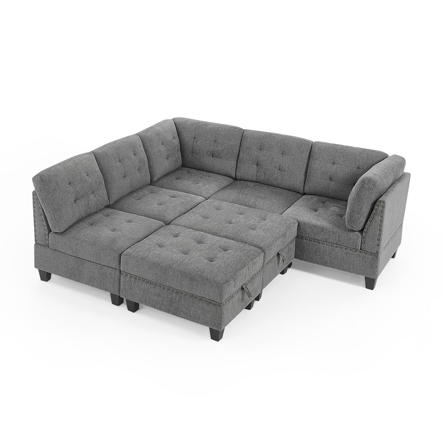 Molly Modular Sectional Sofa Three Single Chair ,Two Corner and Two Ottoman - Grey