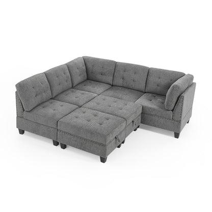 Molly Modular Sectional Sofa Three Single Chair ,Two Corner and Two Ottoman - Grey