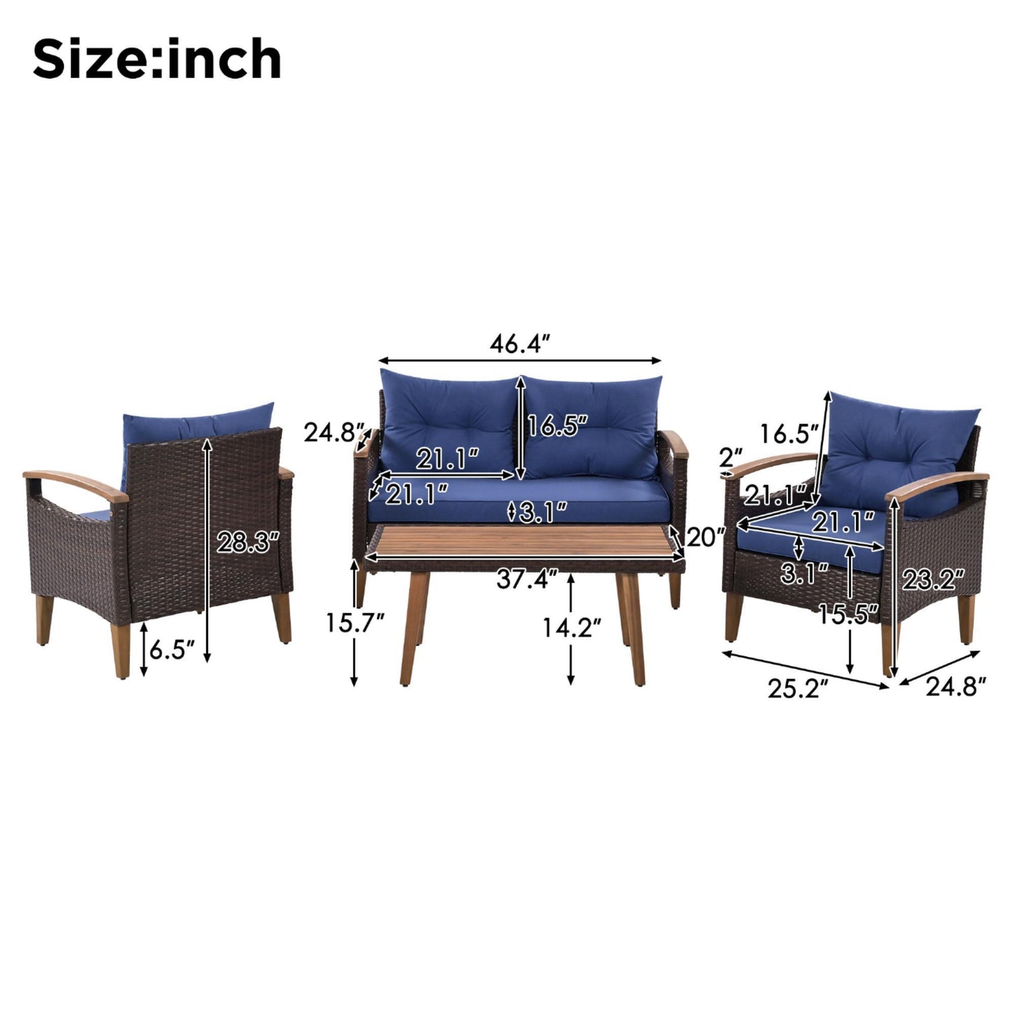 GO 4 Pc Outdoor Patio Seating Set - Blue