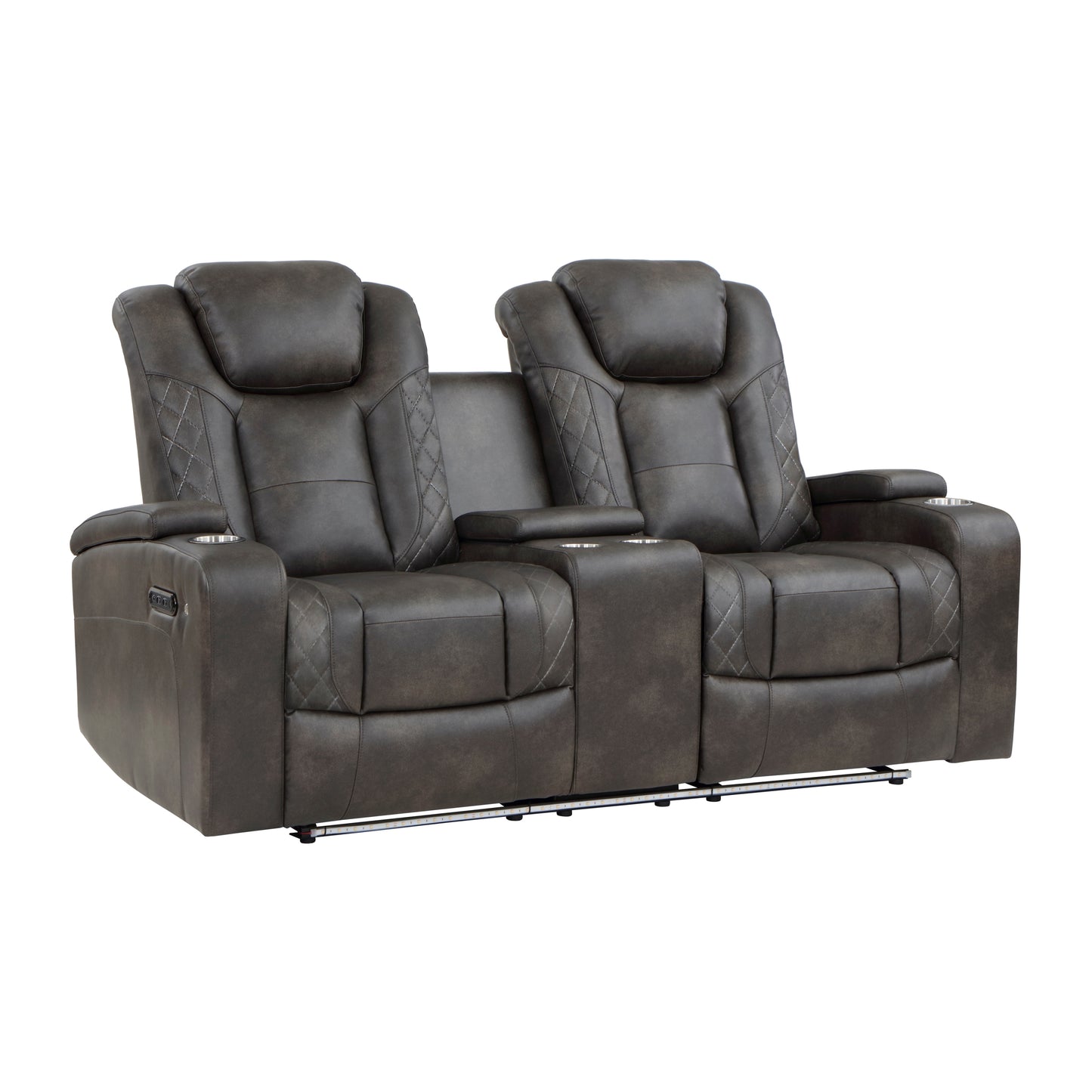 Roxa Dual Reclining Loveseat with  LED Center Console - Brown