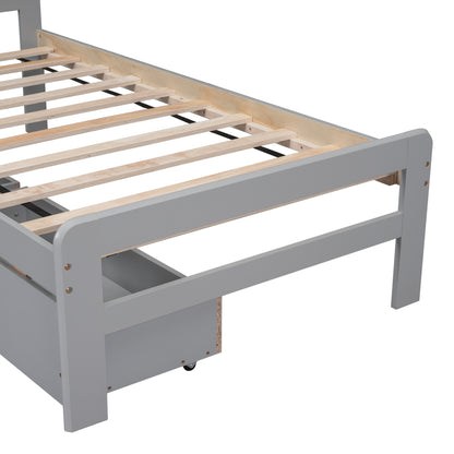 Neki Twin Size Platform Bed Frame with 2 Drawers - Gray