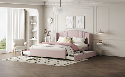 Mali Queen Size Platform Bed with Wingback Headboard - Pink