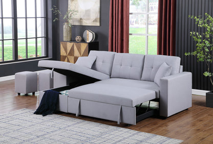 Dennis Fabric Reversible Sleeper Sectional with Storage Chaise and 2 Stools - Light Gray