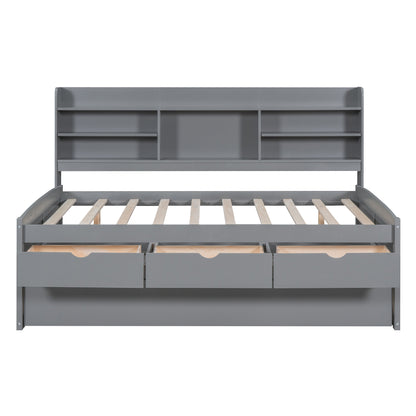 Gini Full Size Daybed with Trundle and Storage - Light Gray