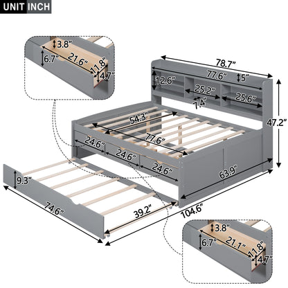 Gini Full Size Daybed with Trundle and Storage - Light Gray