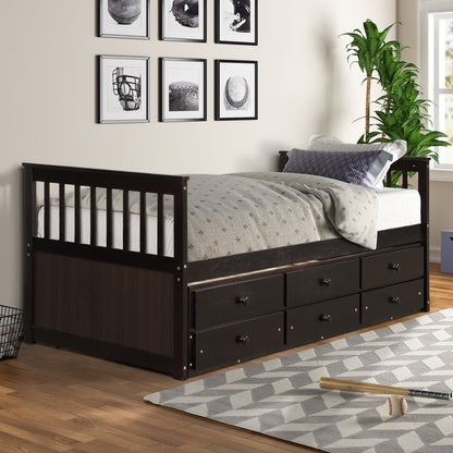 Abby Twin Daybed with Trundle Bed and Storage Drawers - Espresso