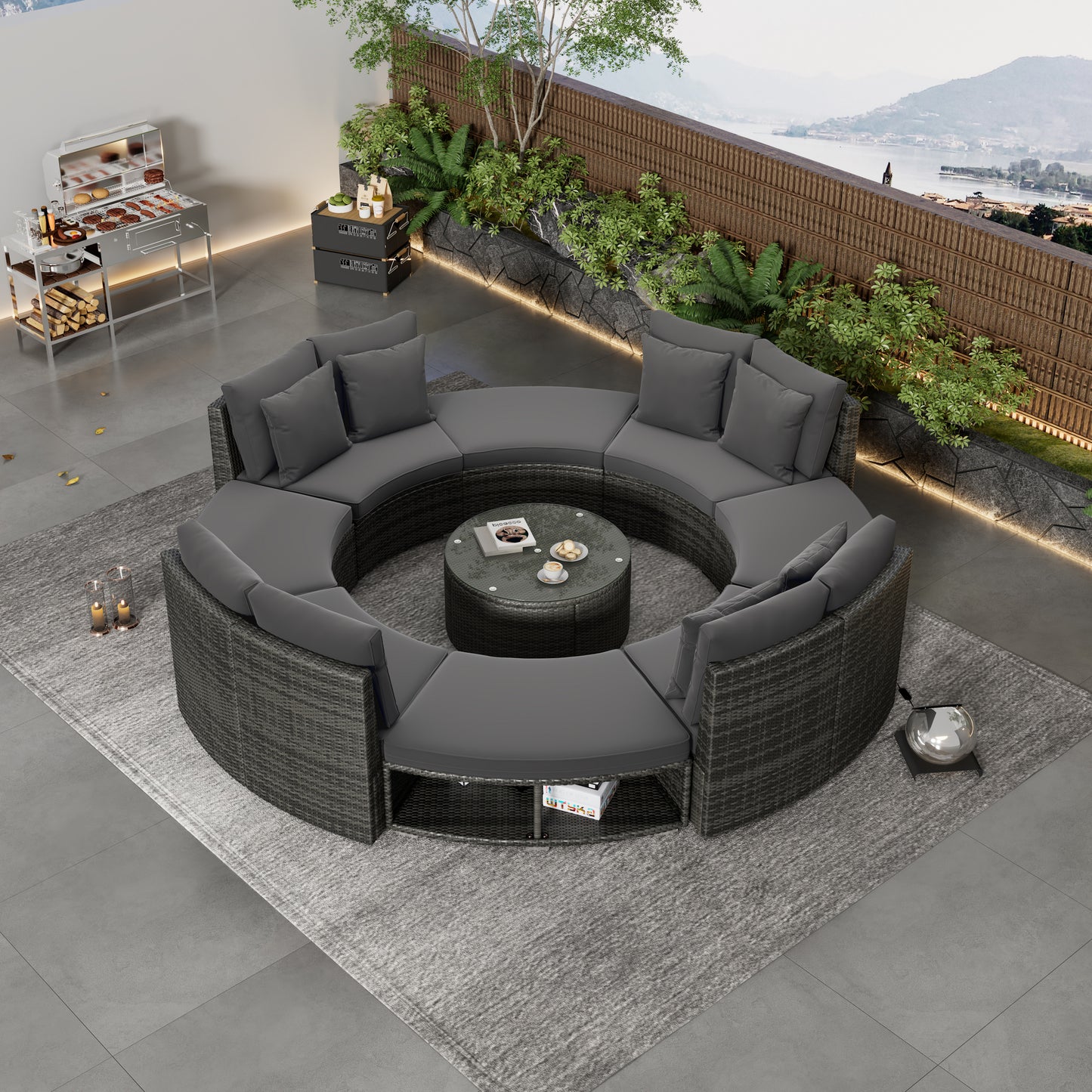 Serrano 9 Pc Outdoor Patio Circular Outdoor Sofa Set - Gray