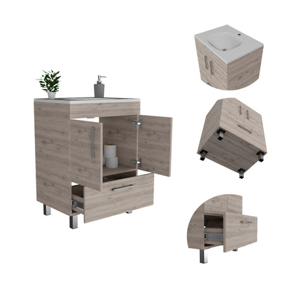 2-Door Rectangle Single Bathroom Vanity - Gray