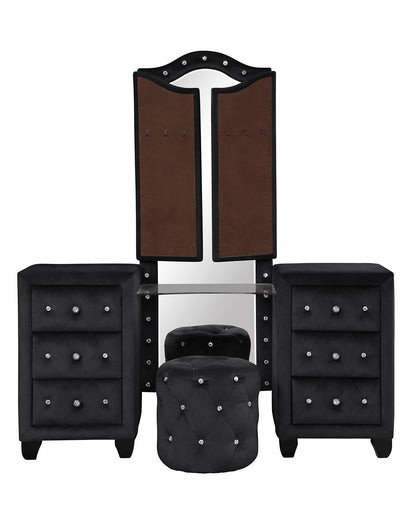 Selina Velvet 6-Drawer Makeup Vanity Set - Black