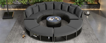 Serrano 9 Pc Outdoor Patio Circular Outdoor Sofa Set - Gray