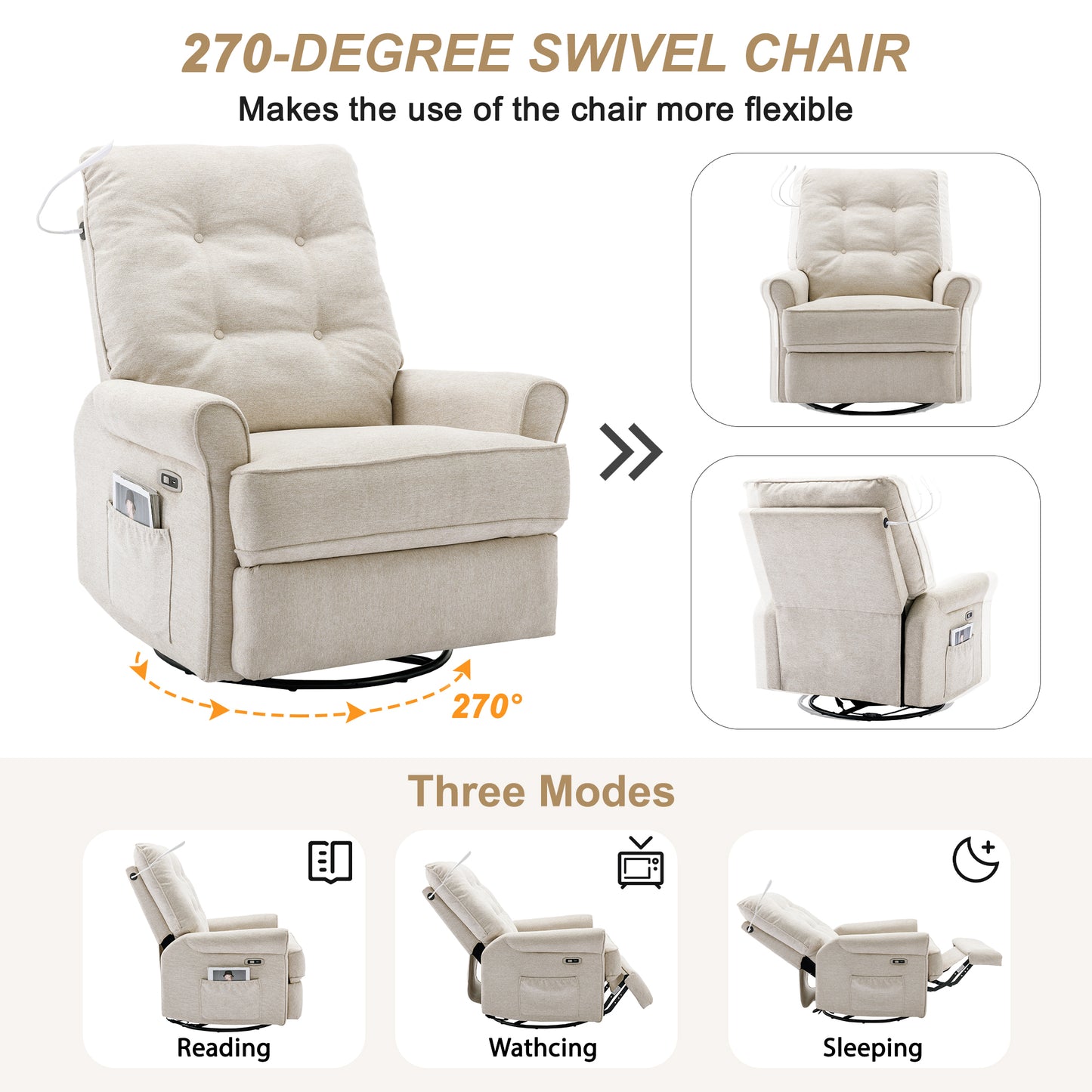 Vo 270 Degree Swivel Recliner Chairs - Cream