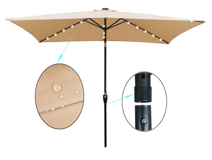 Joya 10 x 6.5 ft Patio Solar LED Umbrellas  with Crank - Tan