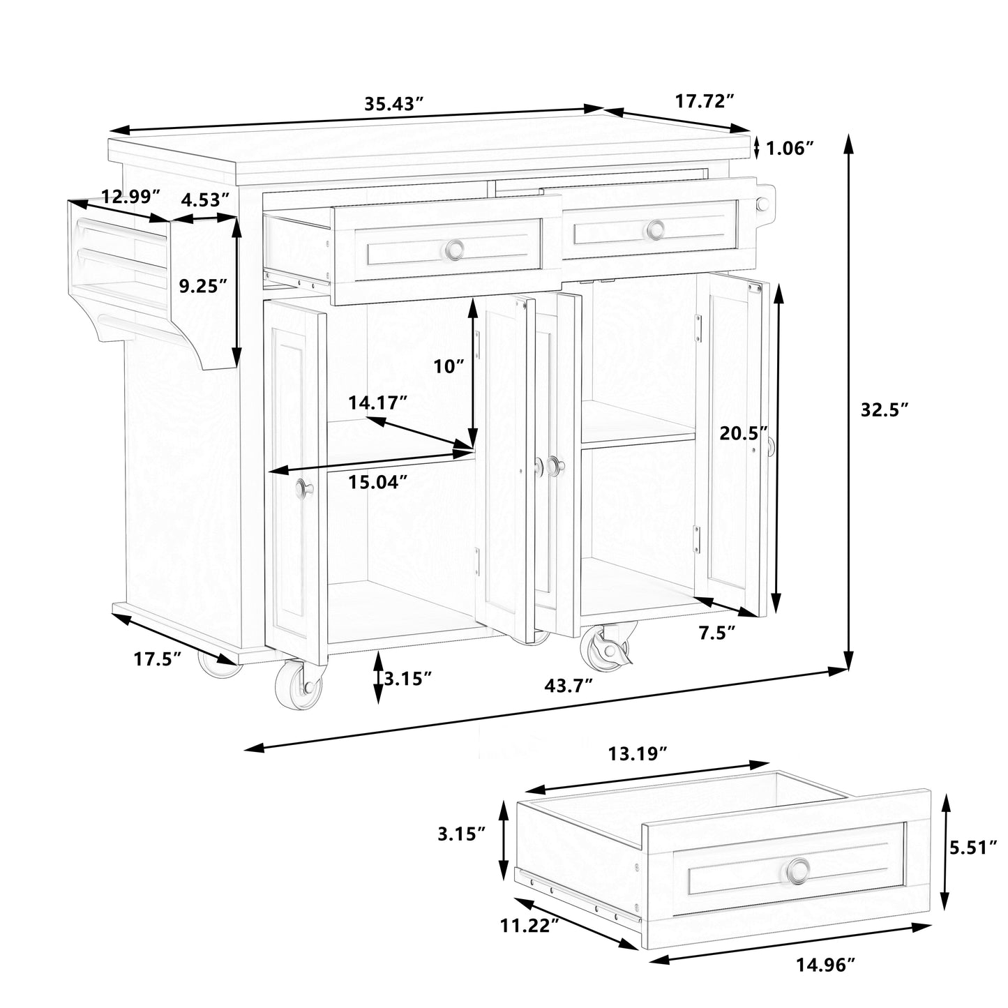 Nexa Kitchen Island Cart - White