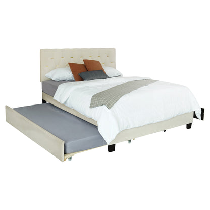 Ella Queen Size Metal Platform Bed Frame with Trundle - Beige