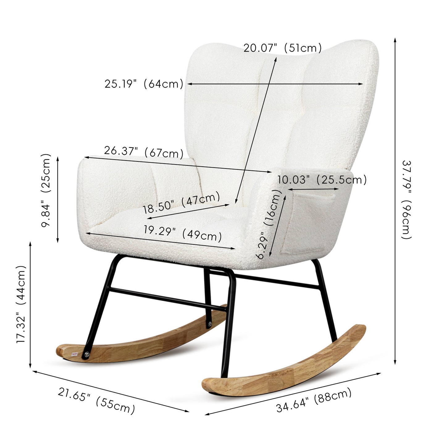 Todd Teddy Fabric Rocking Chair - White