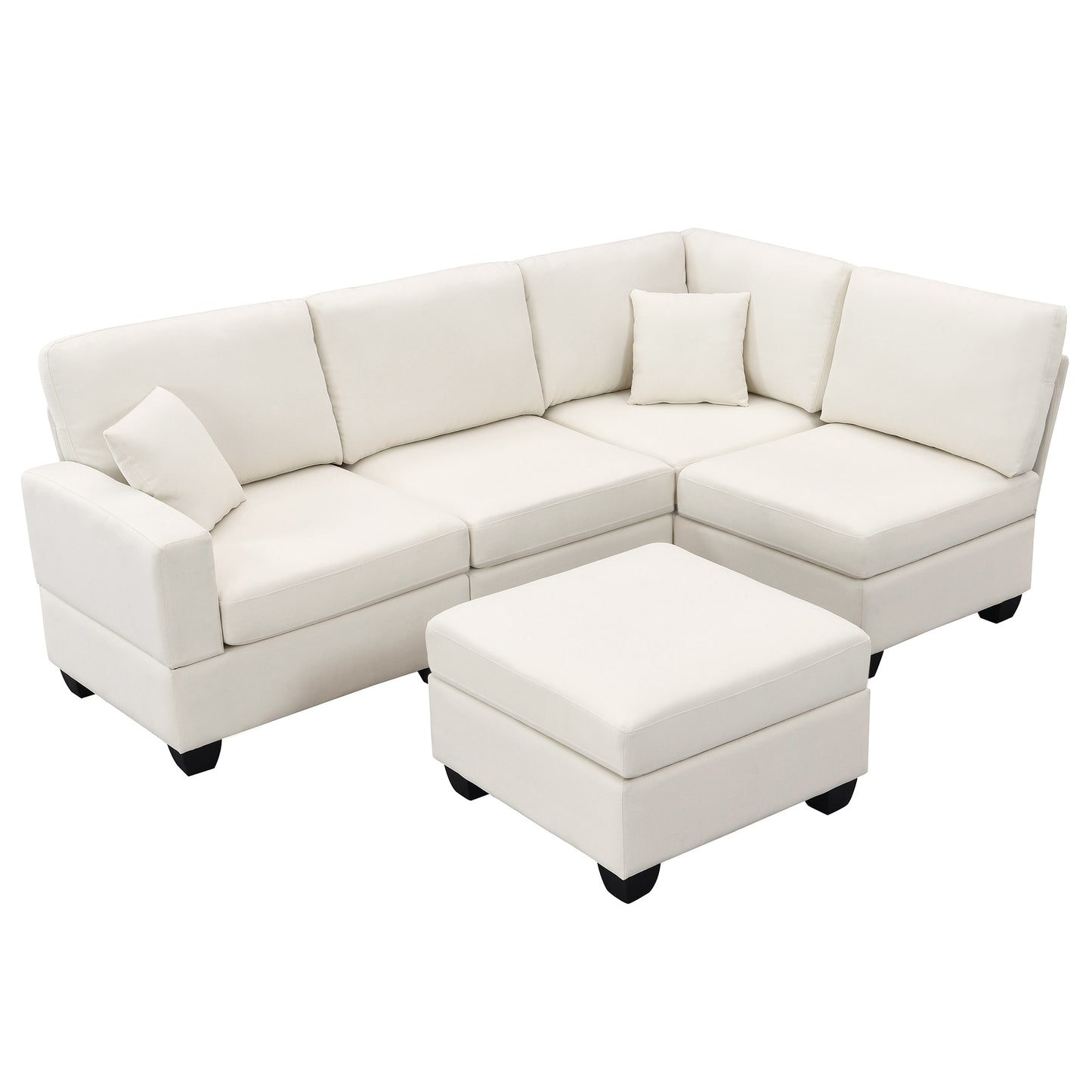 Aria 5-Seat Modular Sectional Set with Convertible Ottoman - Beige