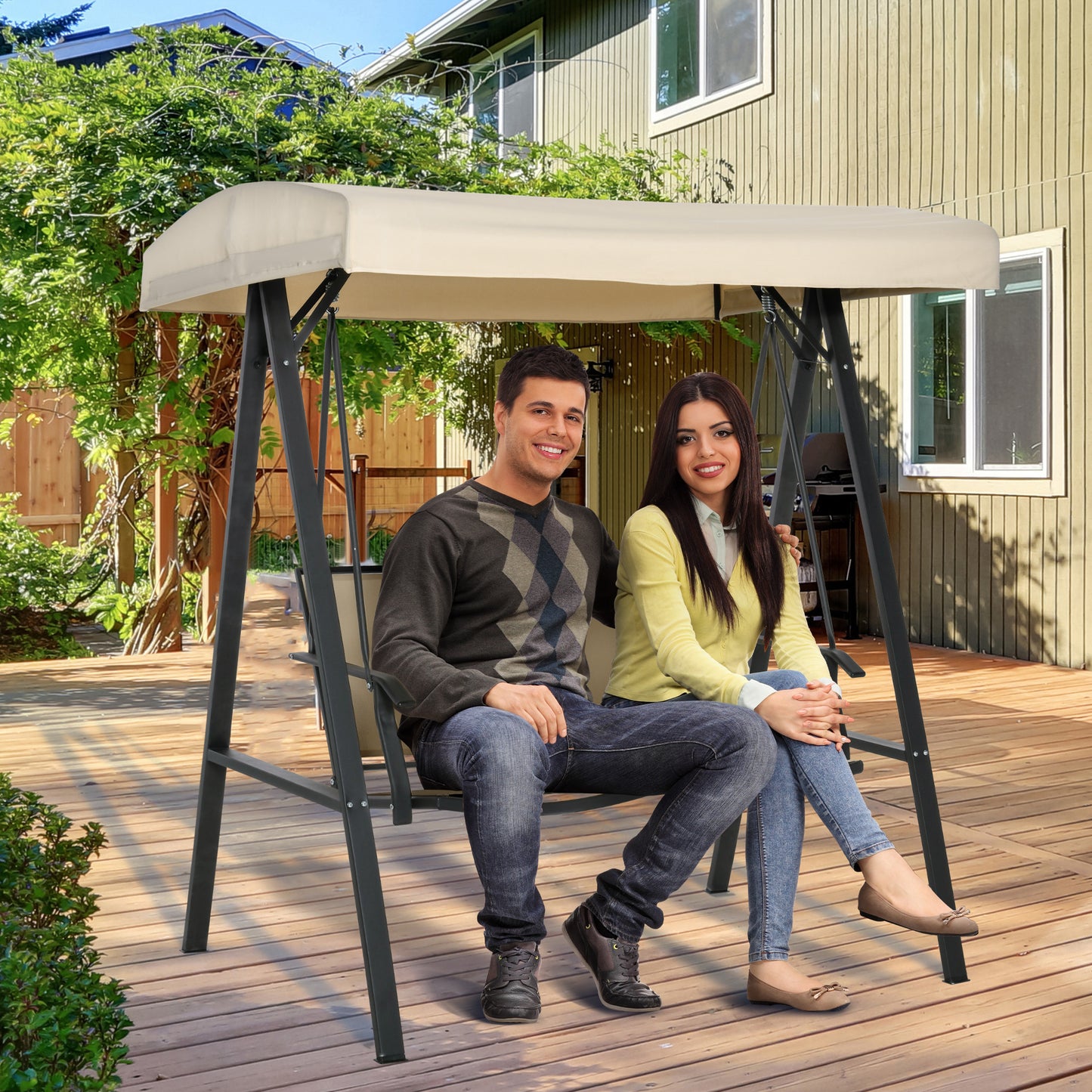 Taka 2-Person Patio Swings with Canopy - Beige