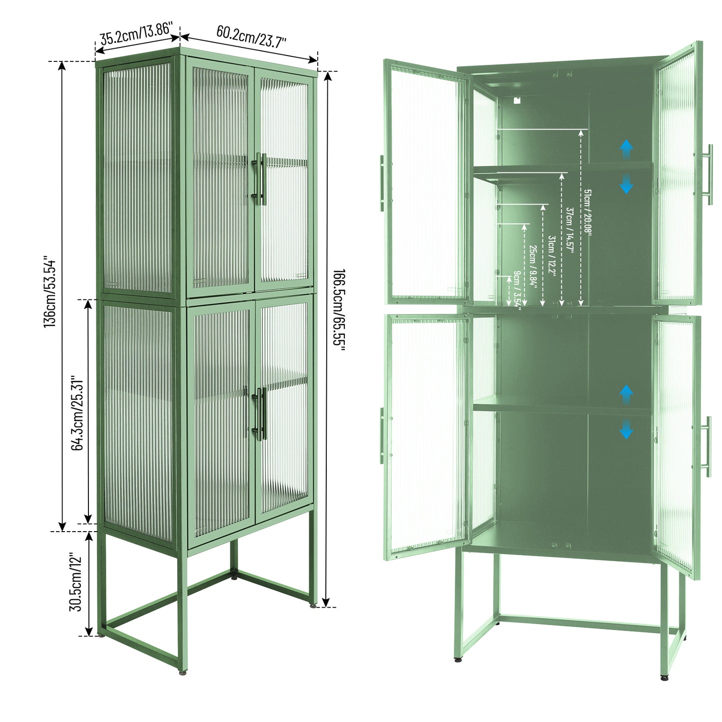 Nera II Tempered Glass Cabinet - Mint Green