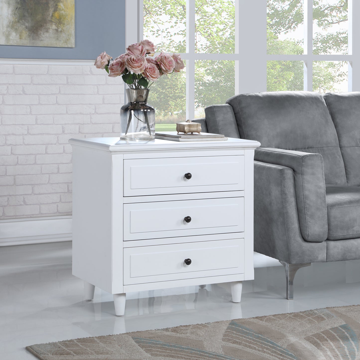 Eleni Wood Nightstand - White