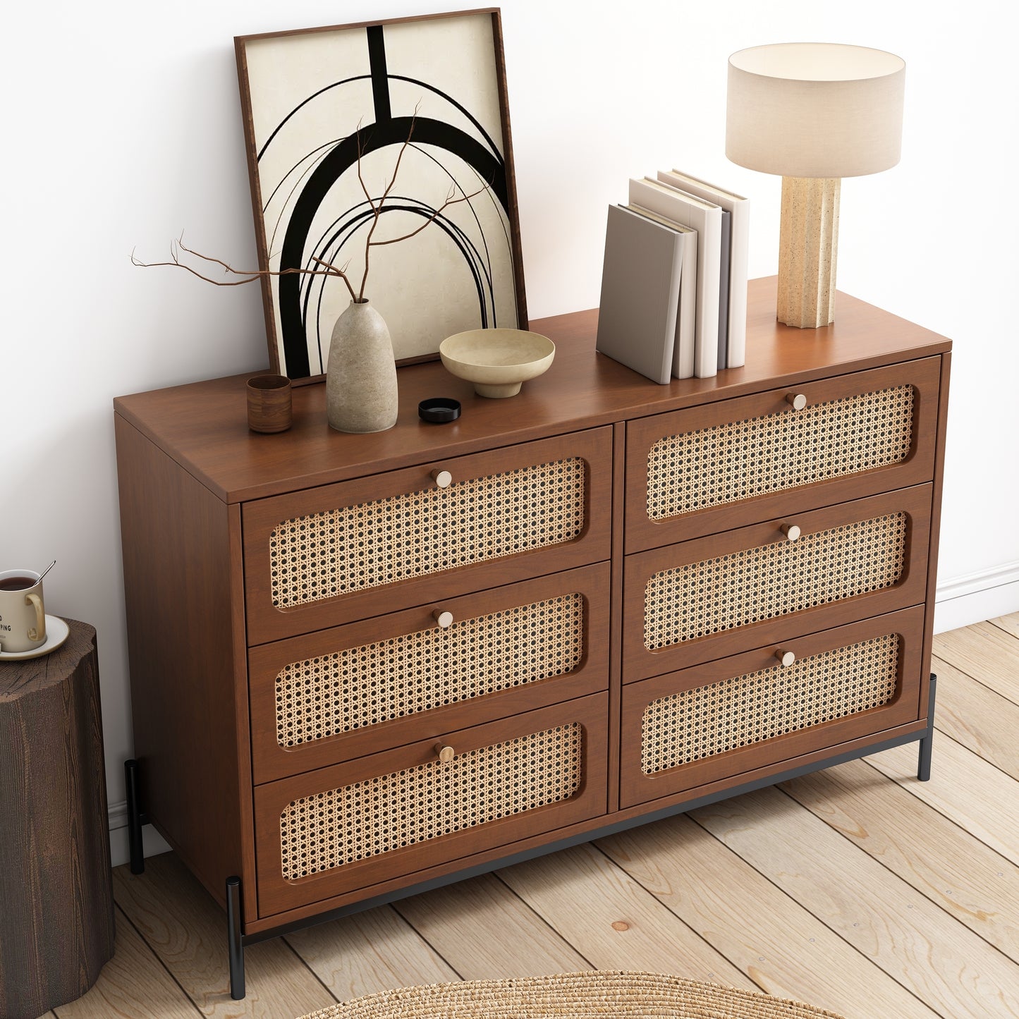 Priya Rattan Storage Cabinet - Walnut