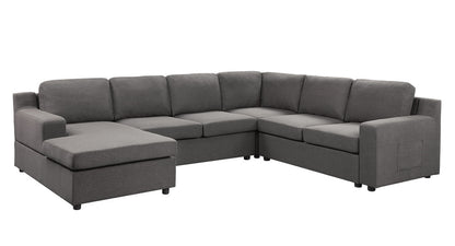 Waylon Linen 6-Seater U-Shape Sectional Sofa Chaise  -Gray