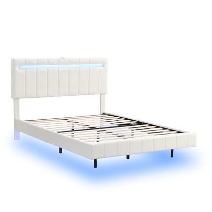 Marc Queen II Size Floating Bed Frame with LED - White