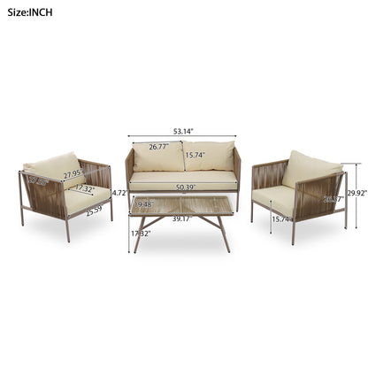 Felton 4 Pc Patio Rope Sofa Set - Beige