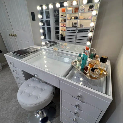 Zano High Gloss White 13-drawers Makeup Vanities