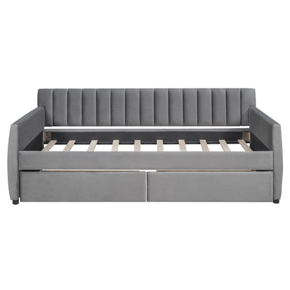 Xena Twin Size Upholstered Daybed with Drawers - Gray