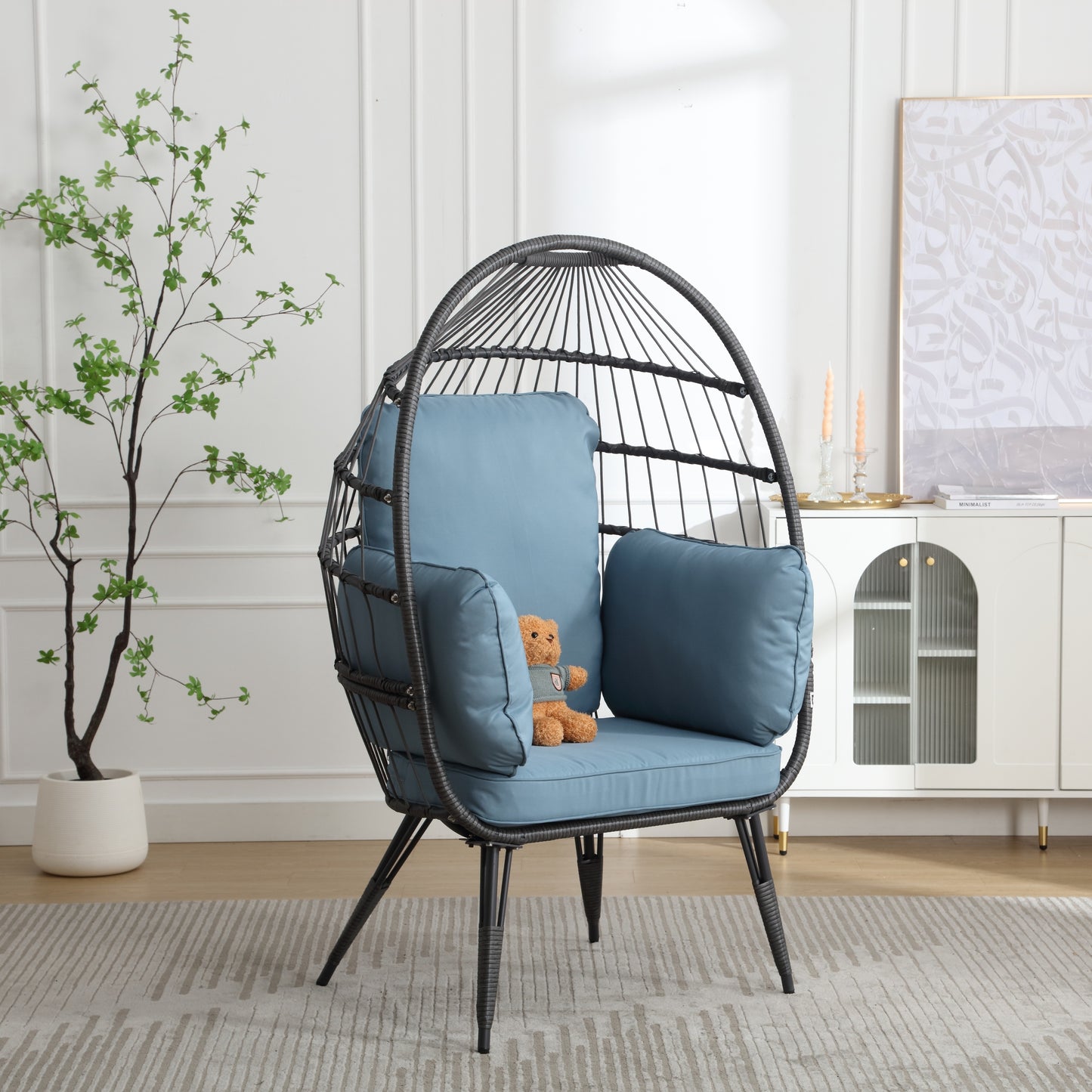 Mora Egg Wicker Outdoor Indoor Basket Chair - Blue